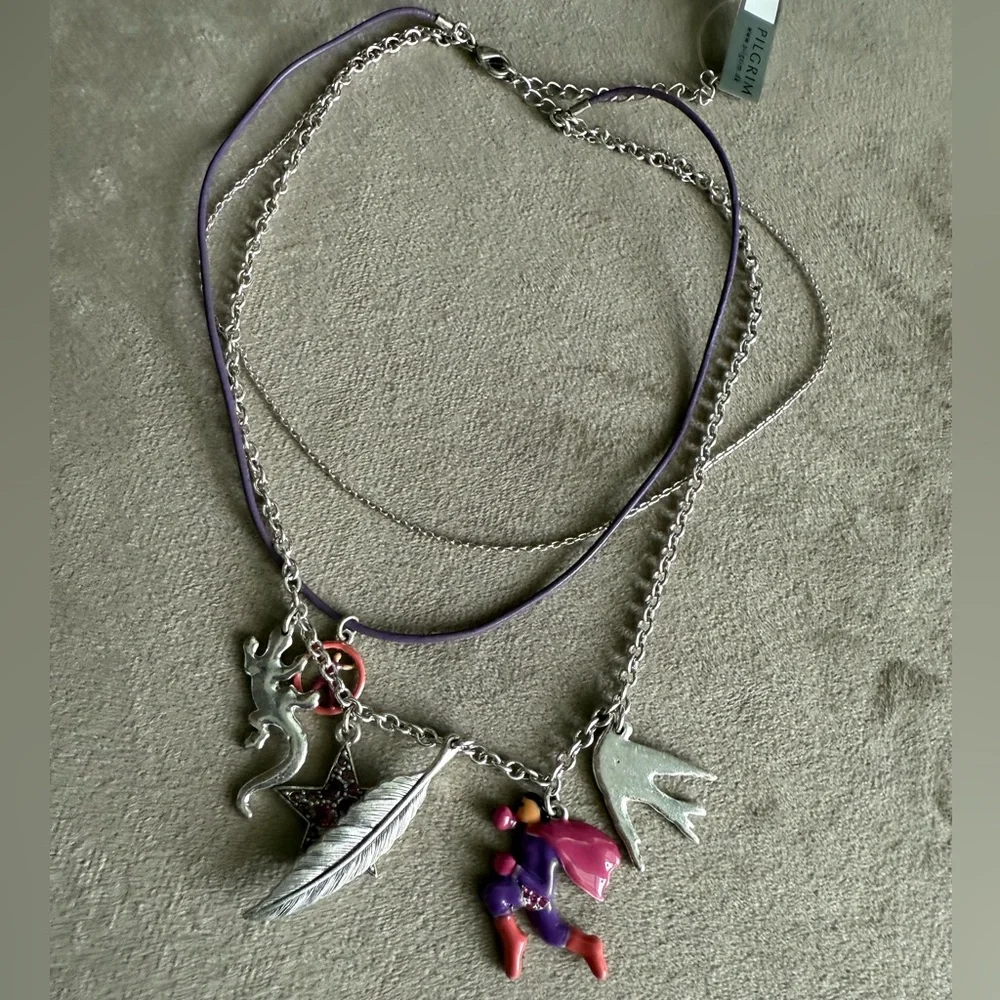 Pilgrim Purple and Pink Multi-Strand Charm Necklace